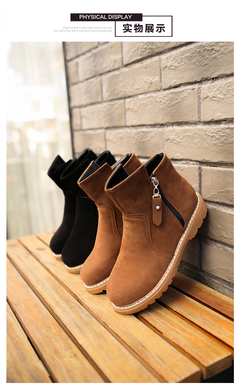 2017新款秋季韓版百搭雙拉鏈短筒靴子女鞋子復古馬丁靴粗跟單靴 東材馬丁靴型號【價格 圖片 品牌 報價】-蘇寧易購力盾服飾鞋帽專營店