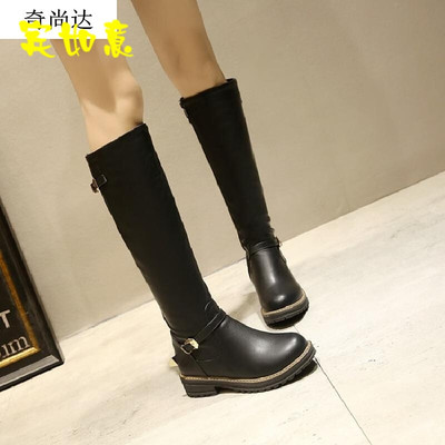 2017中長靴騎士靴秋季新款長筒靴圓頭女鞋單靴女靴子大碼鞋0076黑色版加毛保暖內(nèi)里 賓如意長靴型號【價格 圖片 品牌 報價】-蘇寧易購樸云服飾鞋帽專營店