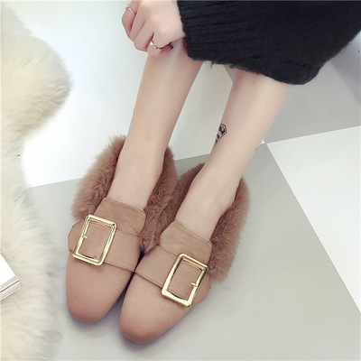 金屬方扣毛毛單鞋純色粗跟平底鞋保暖舒適女鞋新款 艾尚戀族坡跟單鞋DX4889【價格 圖片 品牌 報價】-蘇寧易購聯(lián)創(chuàng)服飾鞋帽專營店