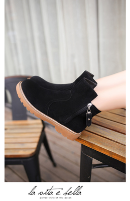 2017新款秋季韓版百搭雙拉鏈短筒靴子女鞋子復古馬丁靴粗跟單靴 東材馬丁靴型號【價格 圖片 品牌 報價】-蘇寧易購力盾服飾鞋帽專營店