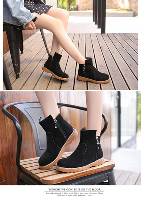 2017新款秋季韓版百搭雙拉鏈短筒靴子女鞋子復古馬丁靴粗跟單靴 東材馬丁靴型號【價格 圖片 品牌 報價】-蘇寧易購力盾服飾鞋帽專營店