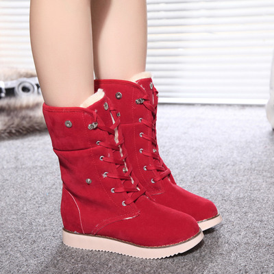 季新款平跟厚底中筒加棉女雪地靴系帶棉加絨靴子 東材中筒靴型號【價格 圖片 品牌 報價】-蘇寧易購力盾服飾鞋帽專營店
